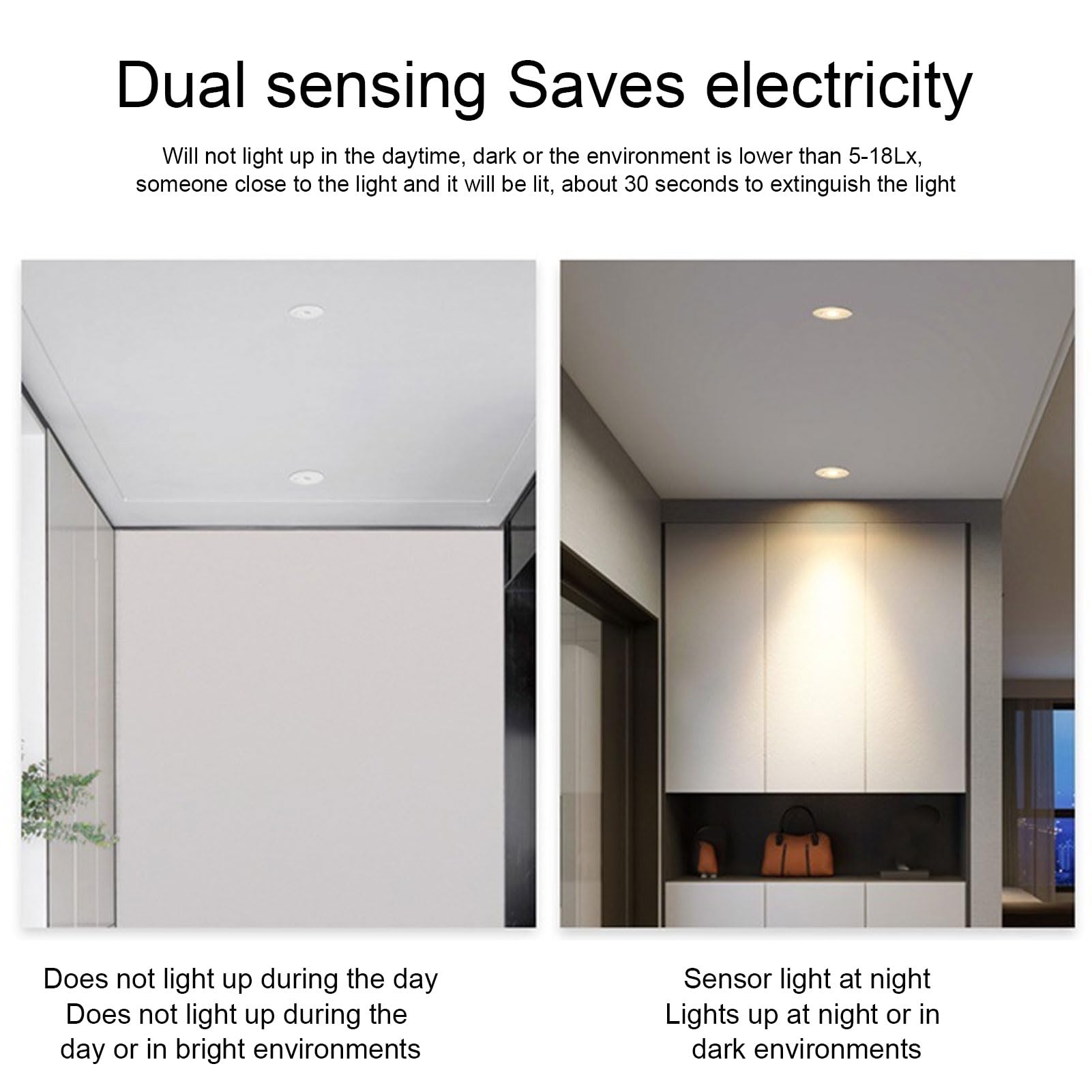 Luz de Techo, Foco Empotrable LED de 9W con Sensor de Movimiento Detección de 120° 3-6m, para Pasillo Sala de Estar Baño Garaje