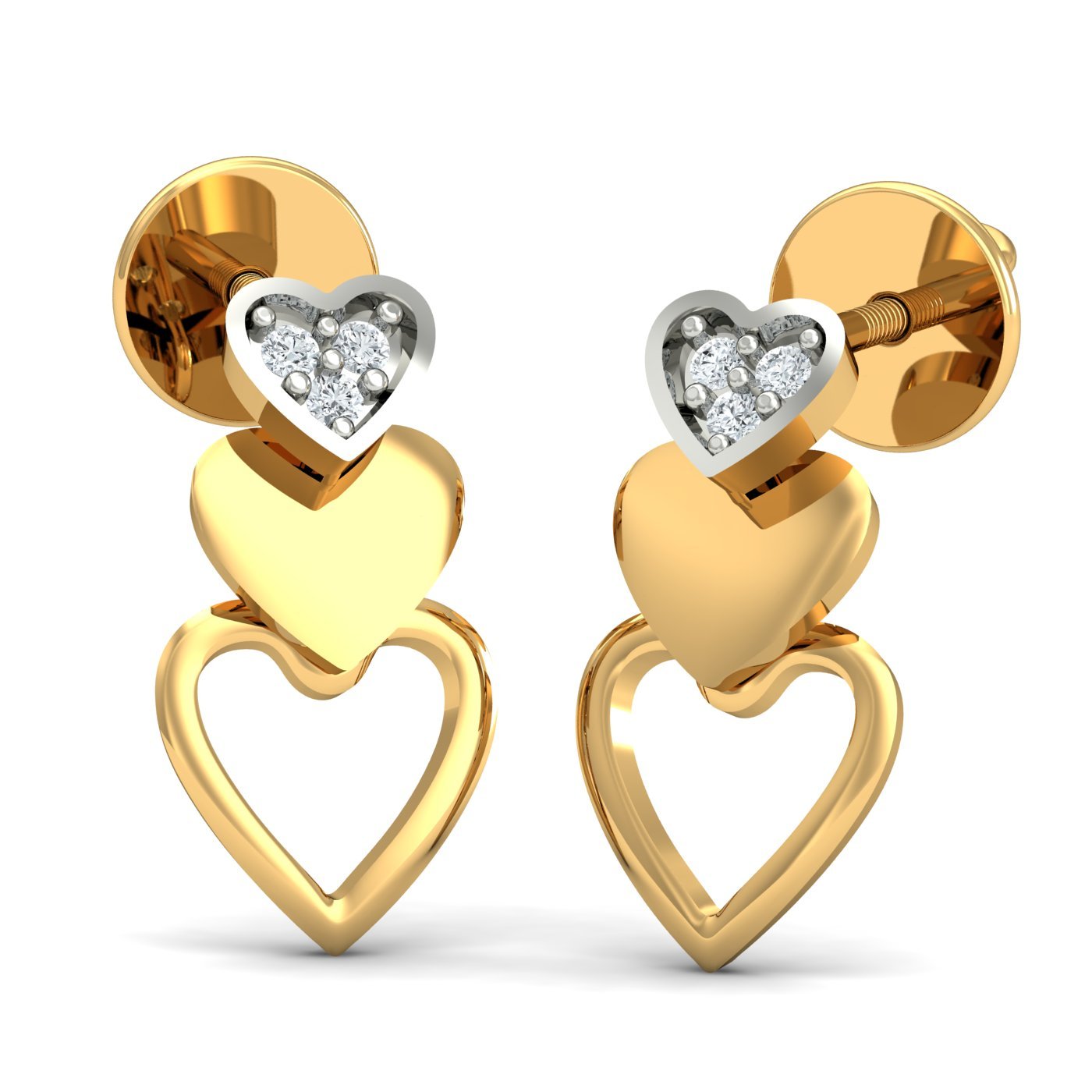 kuberbox 14KT/18KT Yellow Gold Diamond Layered Heart Stud Earrings for Women-picture-17