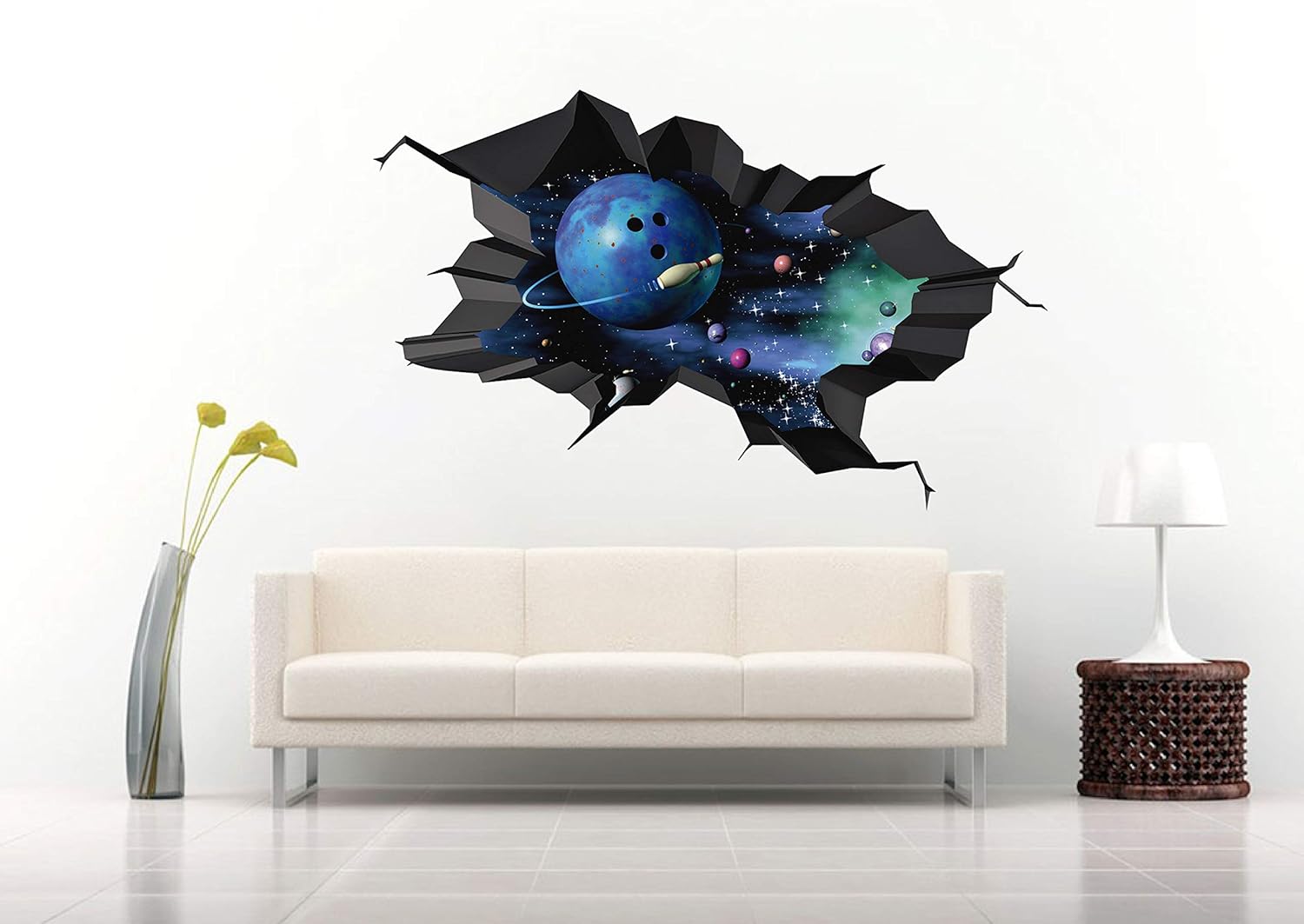 Bowling in The Universe 3D Art Wall Decal Vinyl Sticker Nursery Wall Decal | Kids Room décor | Nursery Room Decoration |Children's Room Decal |Wall Sticker | Vinyl Decal | Nursery Wall Art