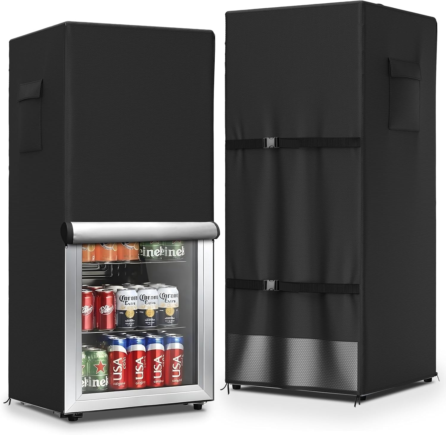 COSHNIBI Outdoor Refrigerator Cover,420D Oxford Waterproof Upright Freezer Cover,Front Can Be Rolled-Up by Zippers(23"Lx23"Wx56"H)