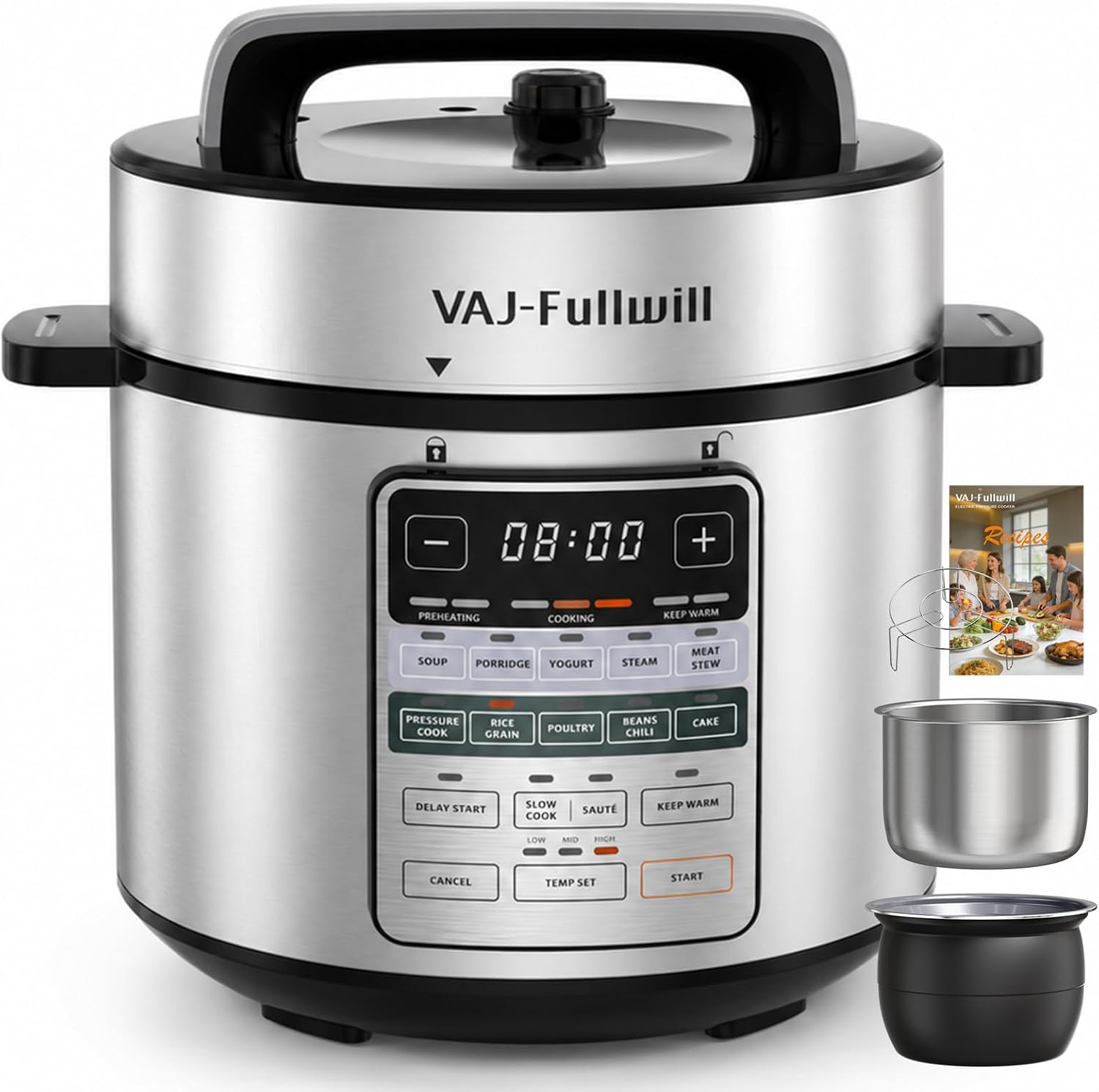 6Qt Electric Pressure Cooker,Dual Pots (Stainless/Non-Stick), 9-in-1,Meals, Time Saving, Healthy, 12 Programs, Rice/Slow/Steam/Sauté/Warmer, 24H Delay, Gift for Cooks, Silver