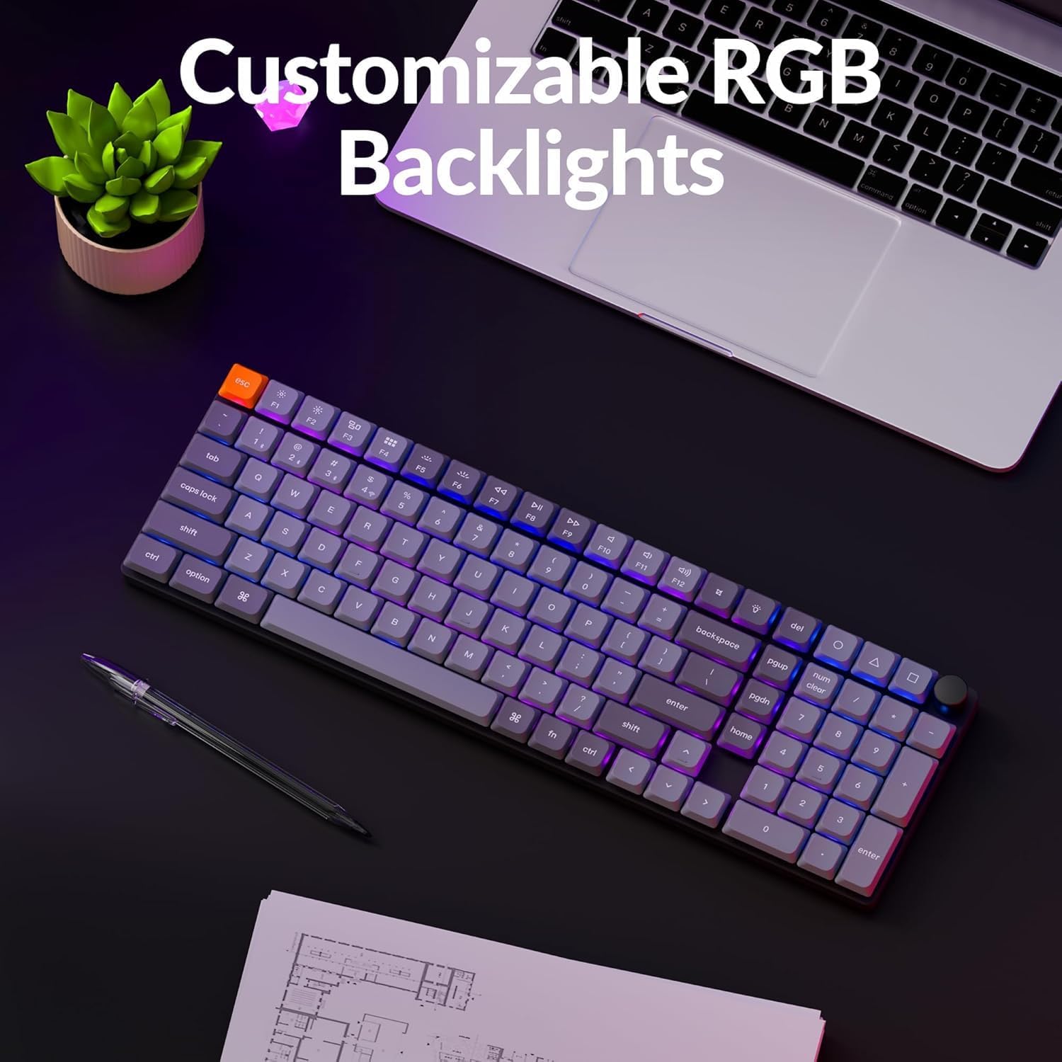Keychron K17 Max keyboard on a desk with vibrant RGB backlighting