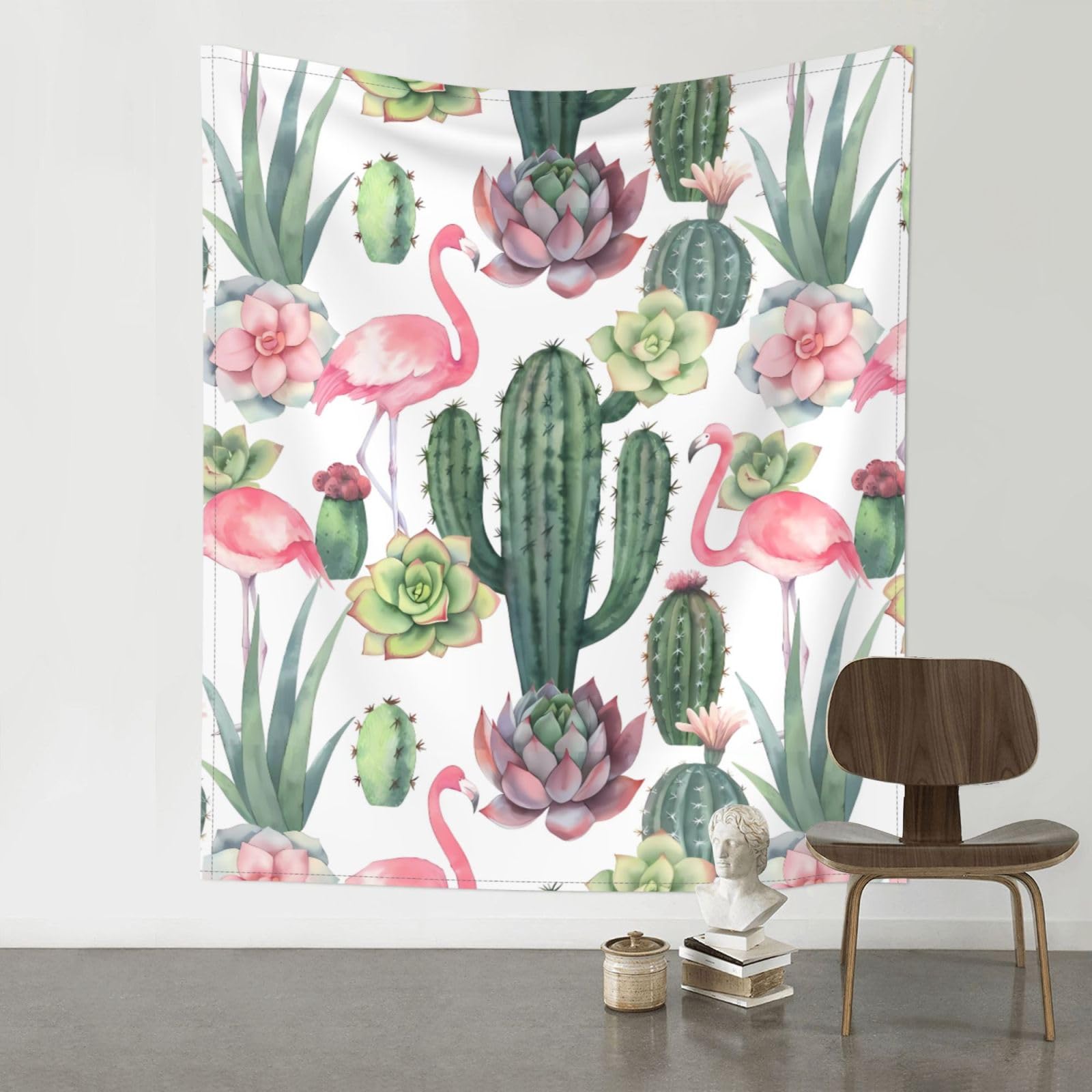 HJFCZH Pink Flamingo Succulent Plants Prints Wall Tapestry 60x51in – Boho Decor Throw for Bedroom, Dorm, Beach Cover & Picnic Blanket
