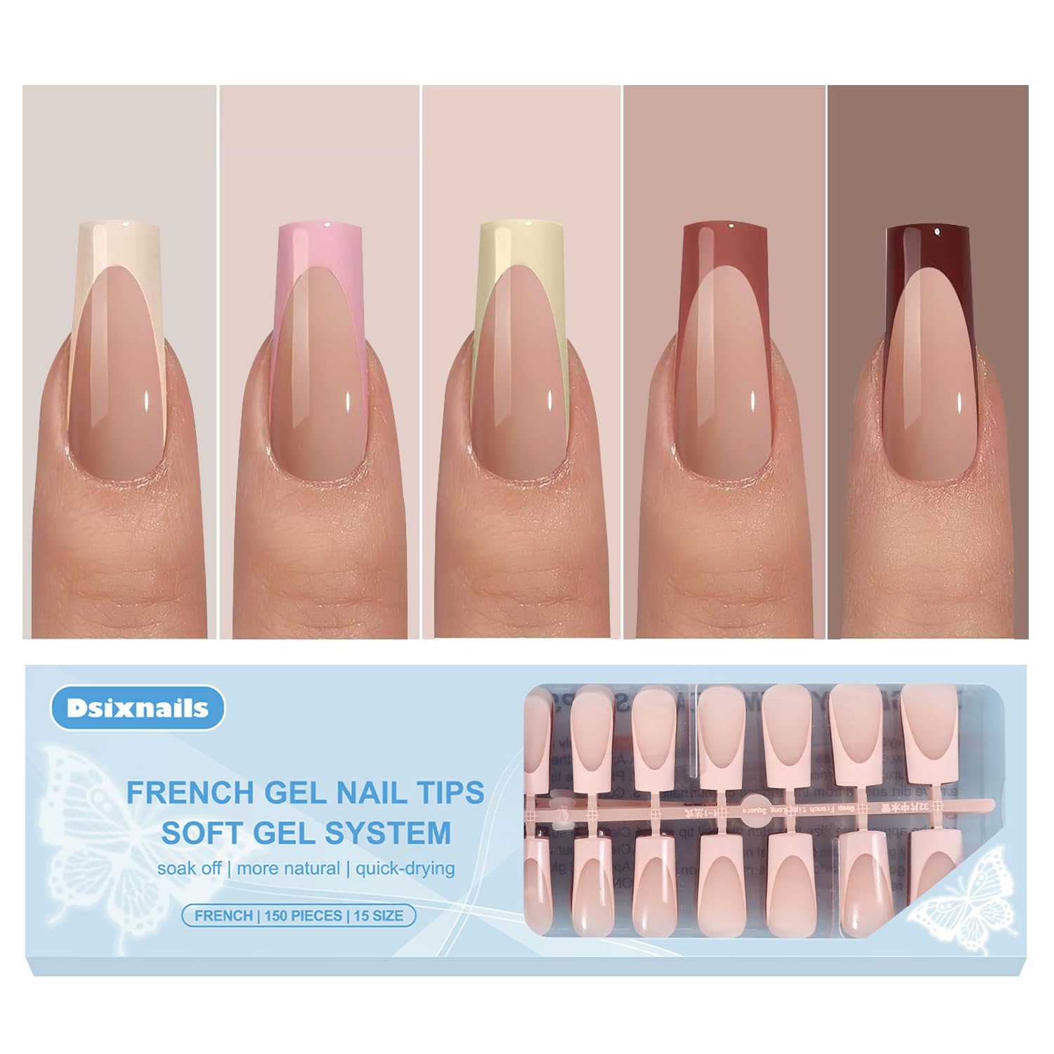 150pcs Long Skin Tones French Tip Press on Nails, 3 in 1 Square Press on Nail...