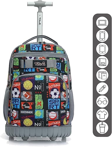 Miniatura 3 de Tilami Mochila con ruedas, mochila para laptop de 19 pulgadas con ruedas y lonchera, bolas deportivas, 18.92x12.87x8.27inch