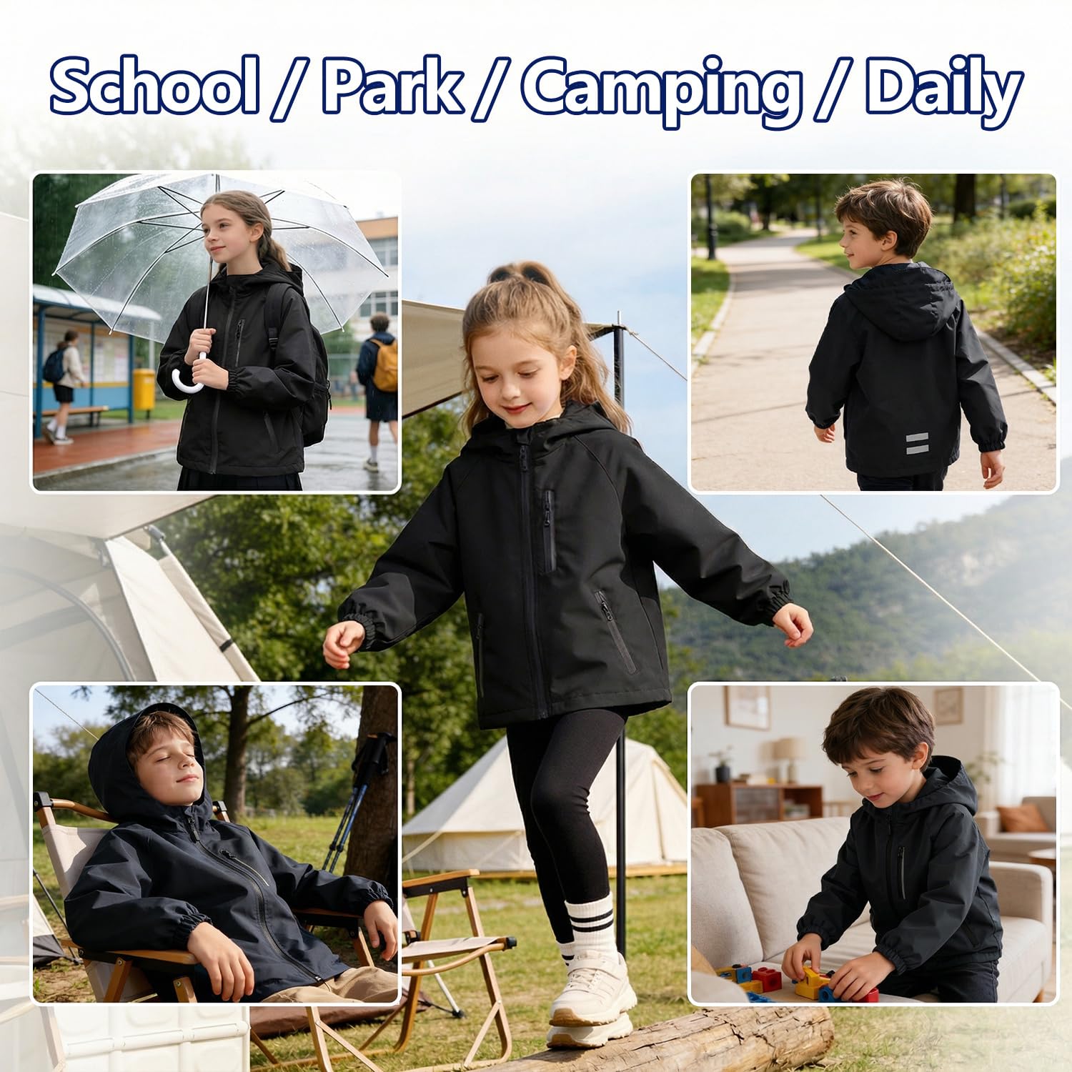 JinBei Kinder Jacke Mädchen Jungen Übergangsjacke Leicht Kapuzenjacke Wasserabweisend Winddicht Outdoorjacke mit Reflektoren Regenjacke Packbar Frühling Herbst Wandern Schule für 5-13 Jahre