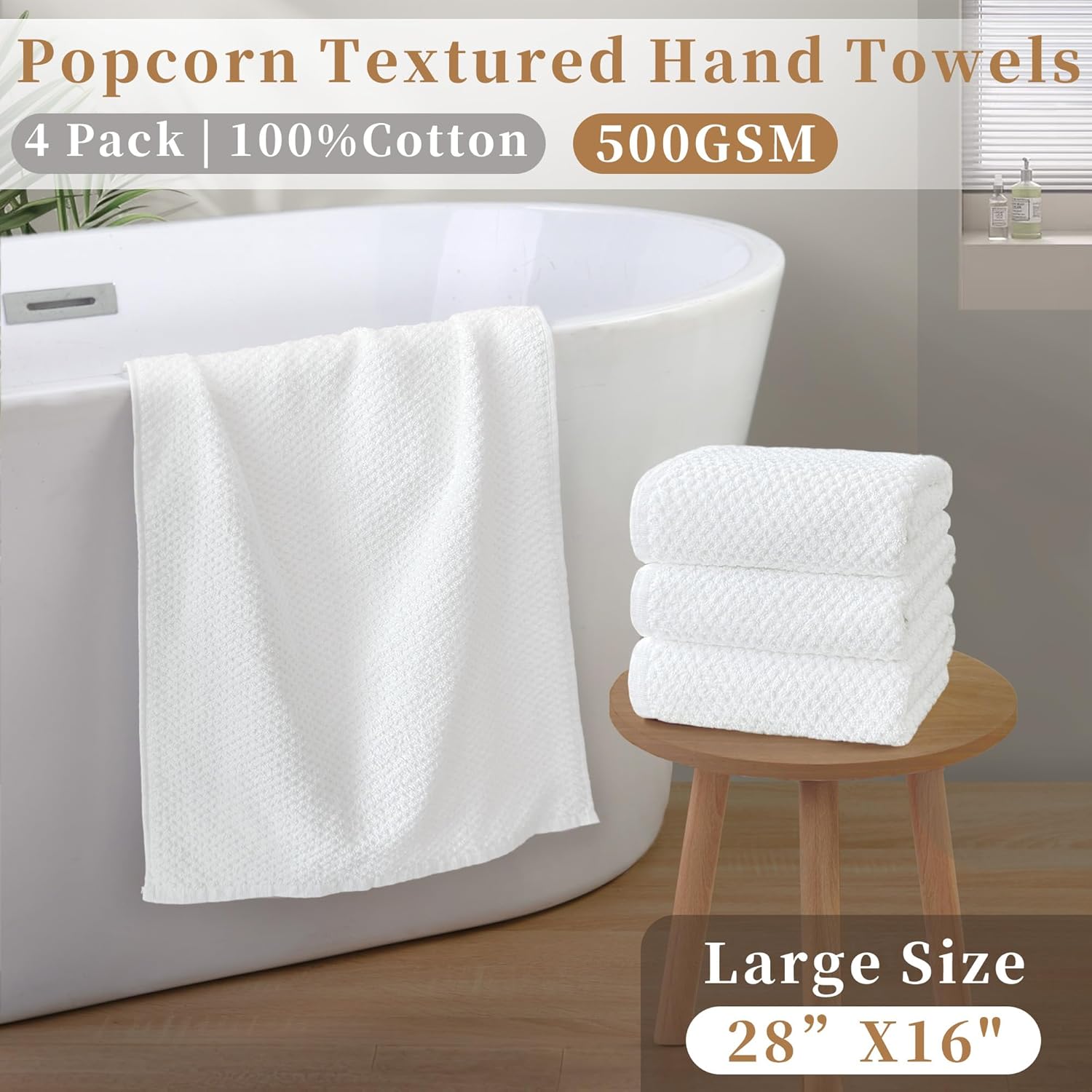 VOOVA & MOVAS Bath Towels Set of 4, Large 28" x 55" - 100% Cotton | Quick Dry | Thick | Absorbent, Ivory White Shower Towel Sets for Bathroom,Popcorn Textured Bath Towels, Towel Gift Set, Ivory