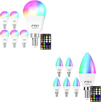 FTL E12 LED P45 Color Changing Bulbs with Remote Control & E12 LED Color Changing Candelabra Light Bulb with Remote Control