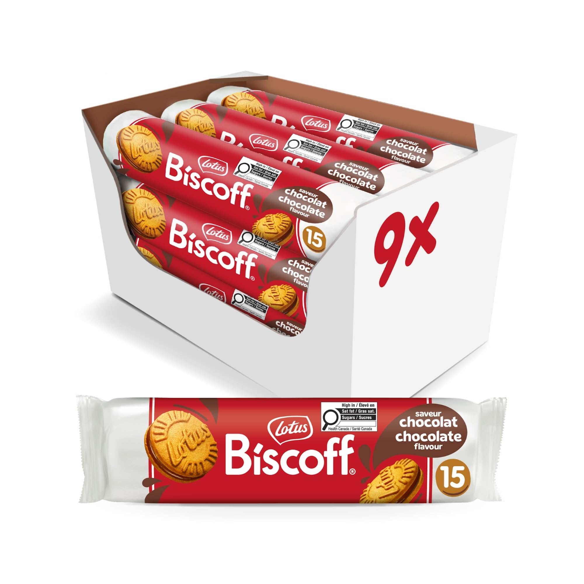 Lotus Biscoff Sandwich-Kekse mit Milchschokoladencreme, vegetarischer Snack, perfekt mit Kaffee, 150 g x 9 Packungen