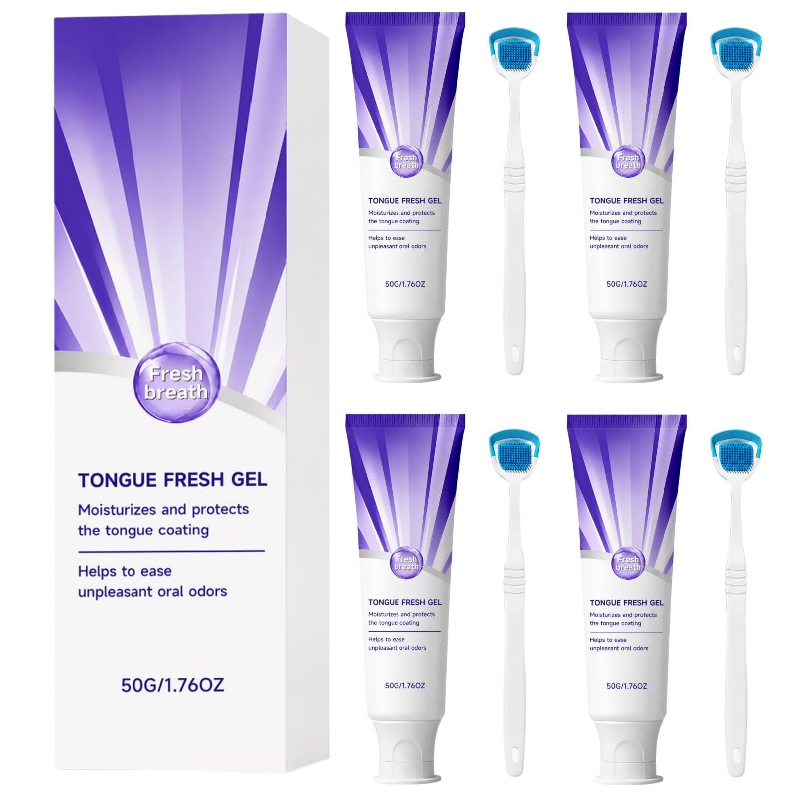 Gel Nettoyant pour Langue,Gel et Brosse Grattoir,Kit de Soin Buccal