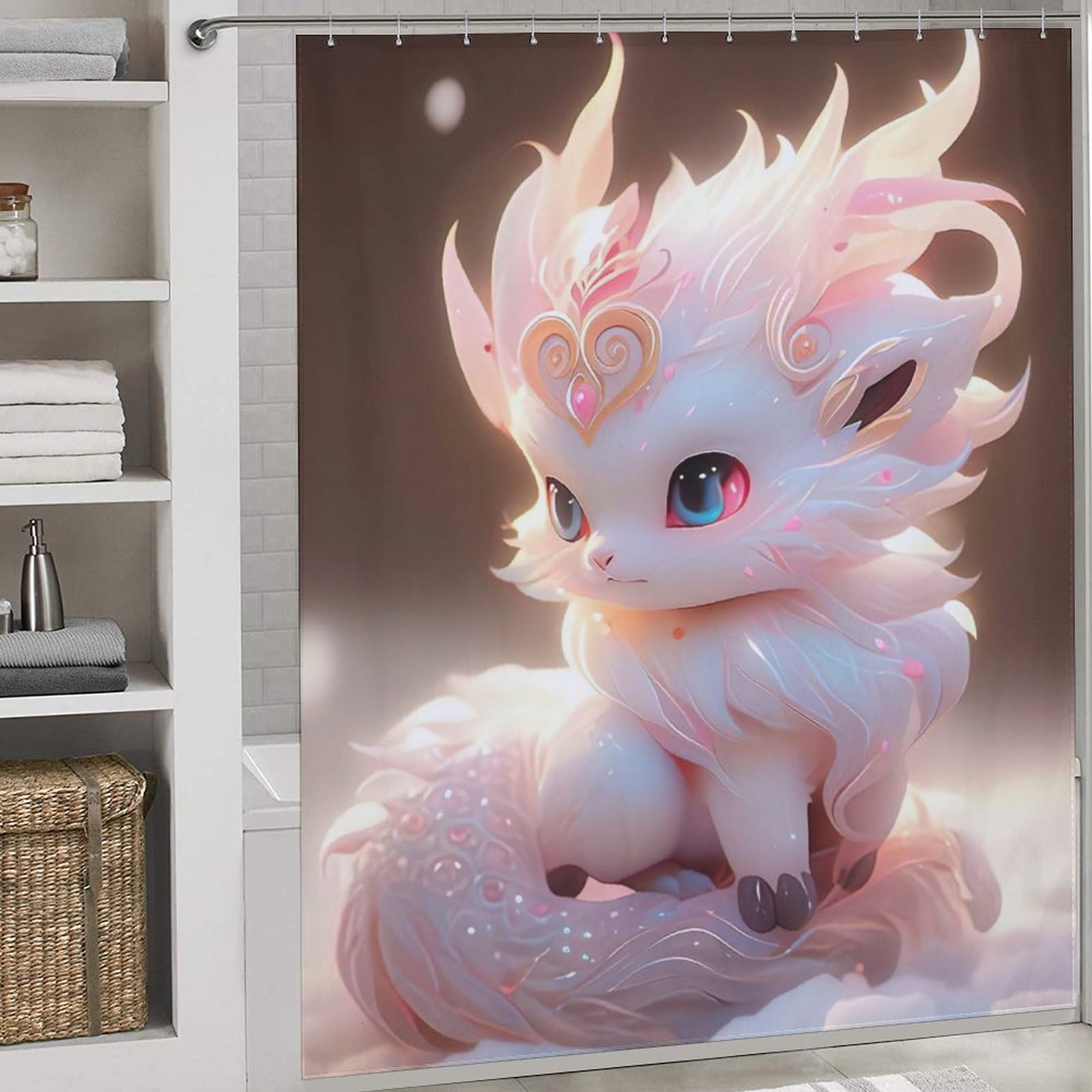 PAZZK Cute Dragon Shower Curtain, Bath Curtains Water Repellent Polyester Decorative Shower Curtains Art Deco With 12 Curtain Hooks Machine Washable, 72x72Inch (183x183cm)
