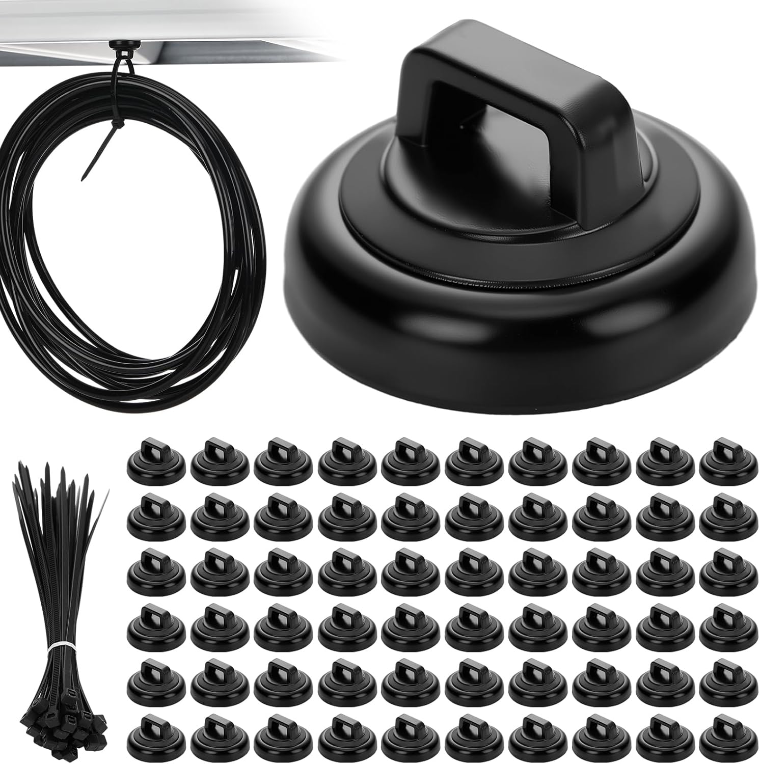 Leinuosen 60 Set Magnetic Zip Tie Mount and Nylon Cable Ties, 19 mm Multipurpose Wire Cable Holder Mount Wire Clips Management Electrical Organization Supplies (Black)