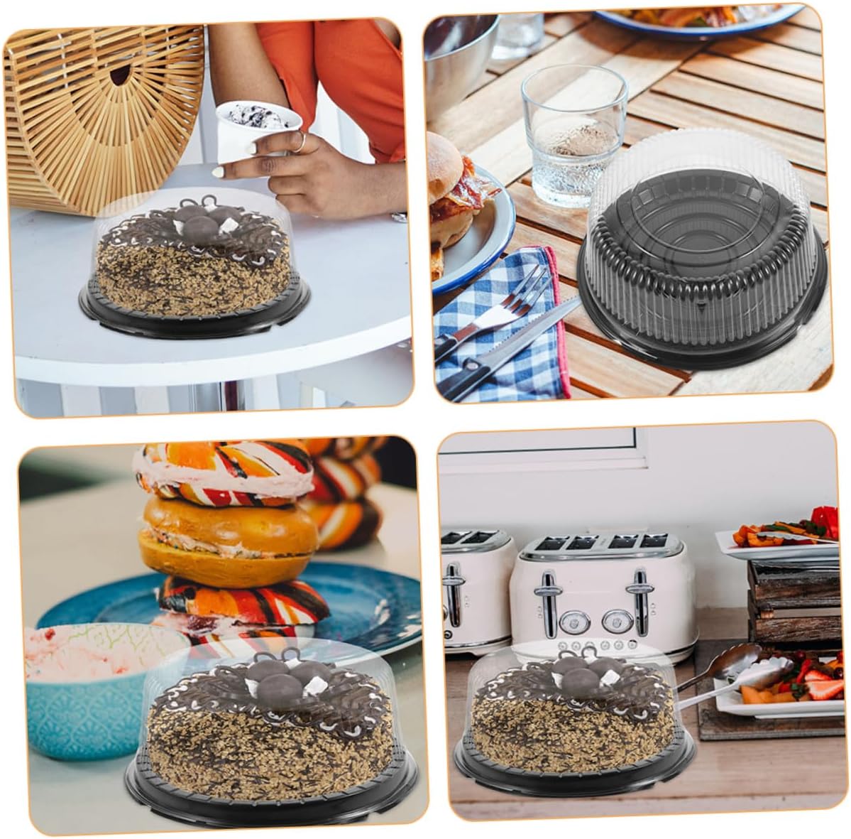 KALLORY 20pcs 8-inch round Cake Boxes with Lids Plastic Cake Carrier Container for Baking Transport and Storage Black Packaging