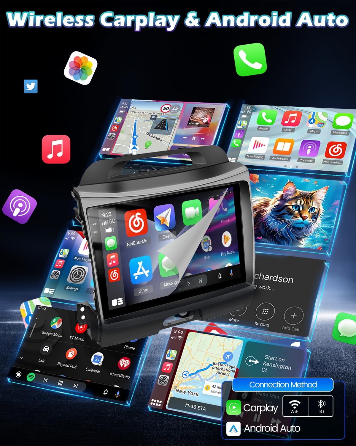 4G+128G Car Stereo for KIA Sportage 2010-2016 with Wireless Carplay & Android Auto - 9 Inch Android 15 Touchscreen Radio with EQ/5G WiFi/GPS/SWC, AHD Rear View Camera