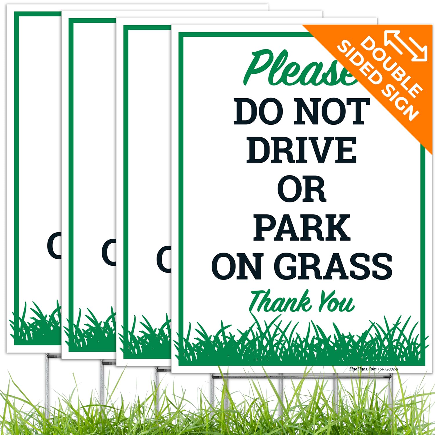 Do Not Park On Grass Sign, Please Do Not Drive Or Park On Grass Sign, Double Sided 9x12 Inches, Corrugated Plastic with Metal H Stake, (4 Pack) Made