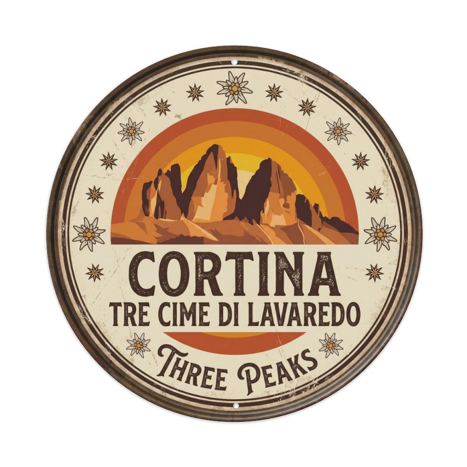 Vintage Travel Cortina Italy Tre Metal Tin Sign Plaque Wall Decor for Cafe, Club Bar, Office, Home Garden Round Metal Poster 8x8Inch
