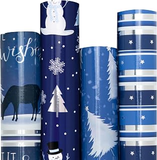Christmas Wrapping Paper Gift Wrapping Paper Roll Holiday Navy Holiday Star Stripes Design Wrapping Paper Bundle for Holiday Party 30" x 10'- 4 Rolls