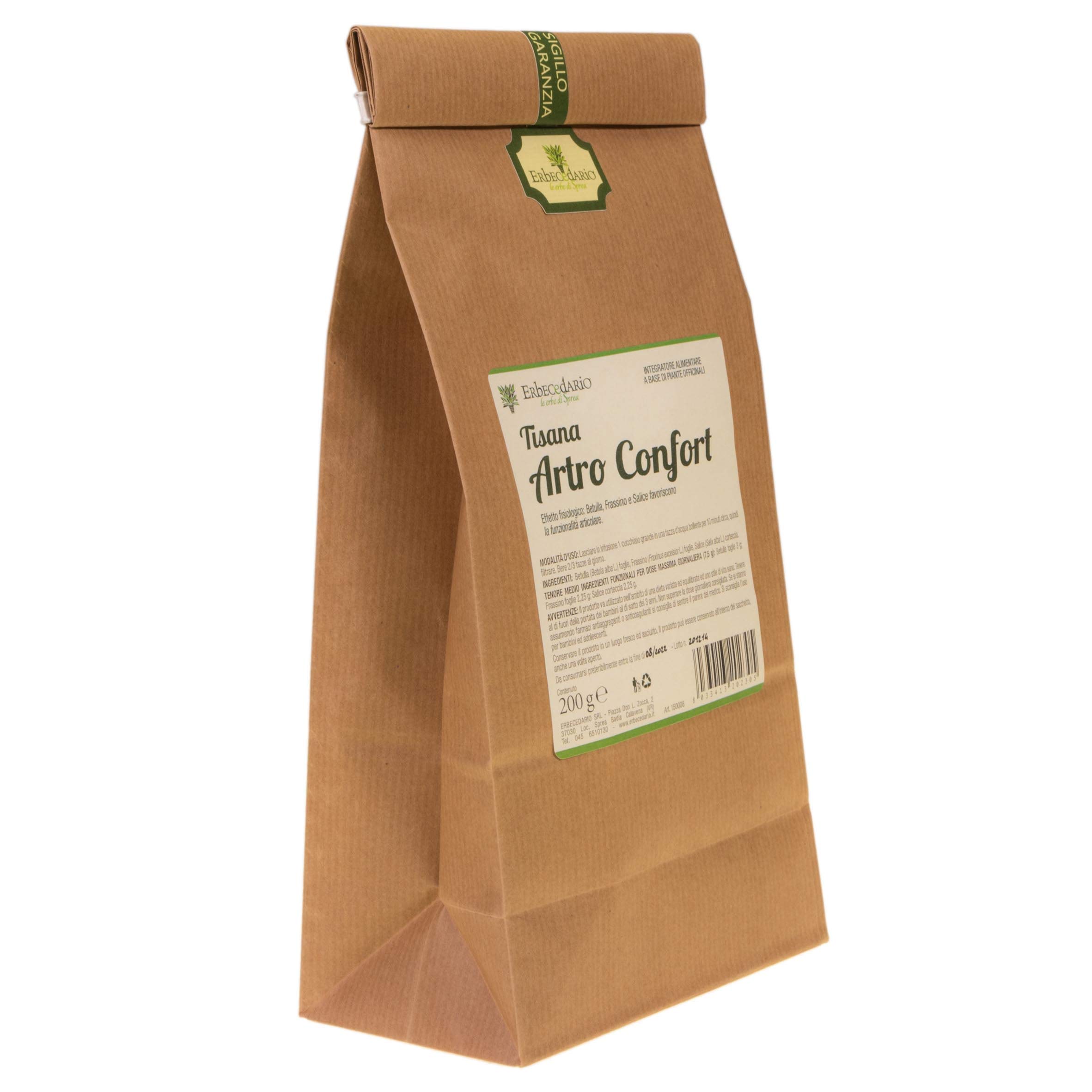 Erbecedario - Tisana Artro Confort con Betulla, Frassino e Salice, Infuso Diuretico e Lenitivo per Benessere muscolare, contro la Tensione Articolare, fredda Naturale, 1 Sacchetto 200g