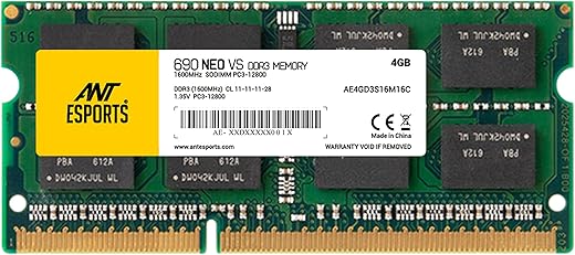 Ant Esports 690 NEO VS 4GB (1 * 4GB) DDR3 1600 MHz CL 11-11-11-28 SO-DIMM Laptop Memory – AE4GD3S16M16C