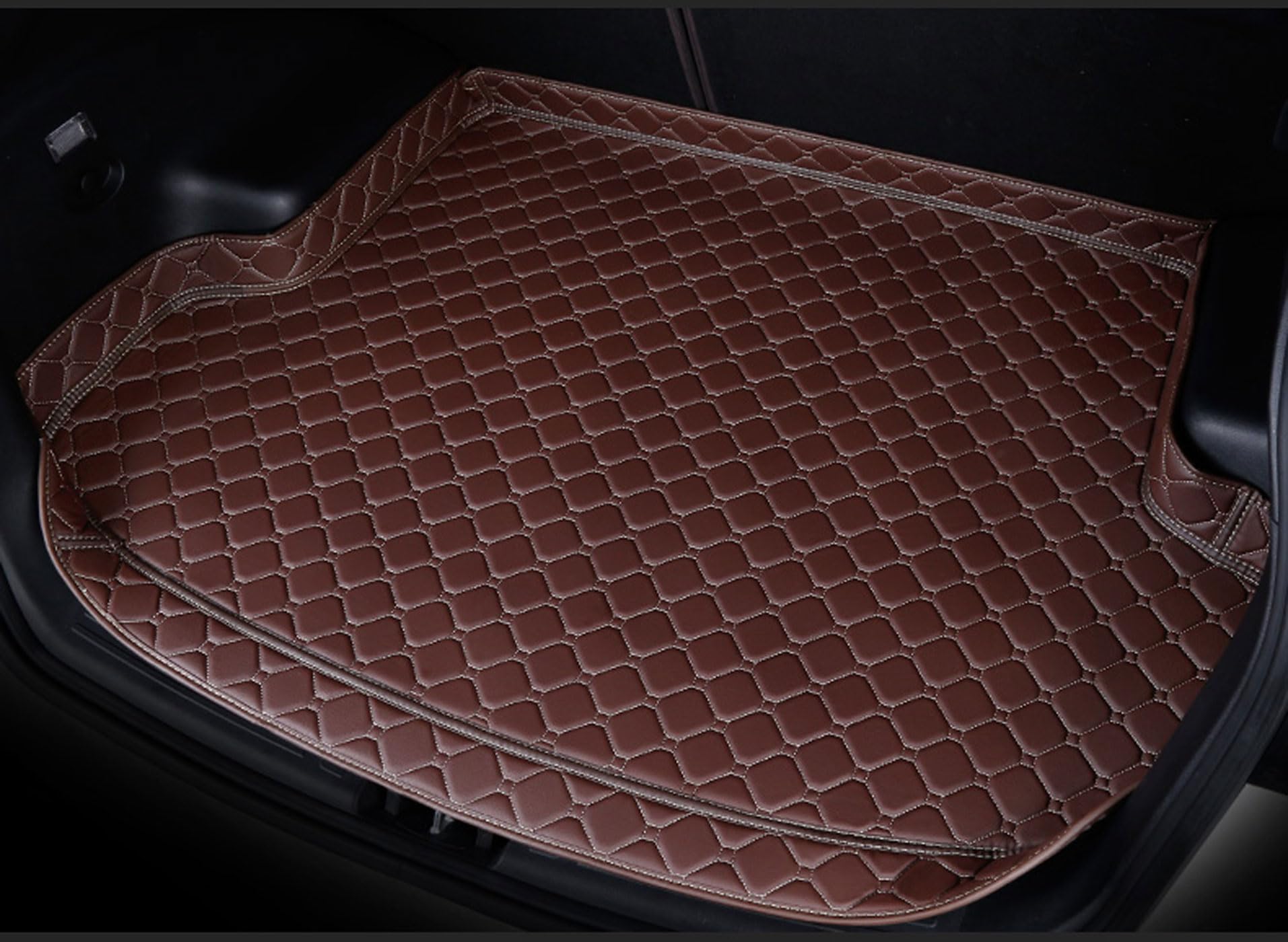 Car Leather Cargo Liners for Nissan Patrol 2012-2025, Full Coverage Rear Trunk Liner Mats Waterproof Anti-Scratch Protector Pad,Brown