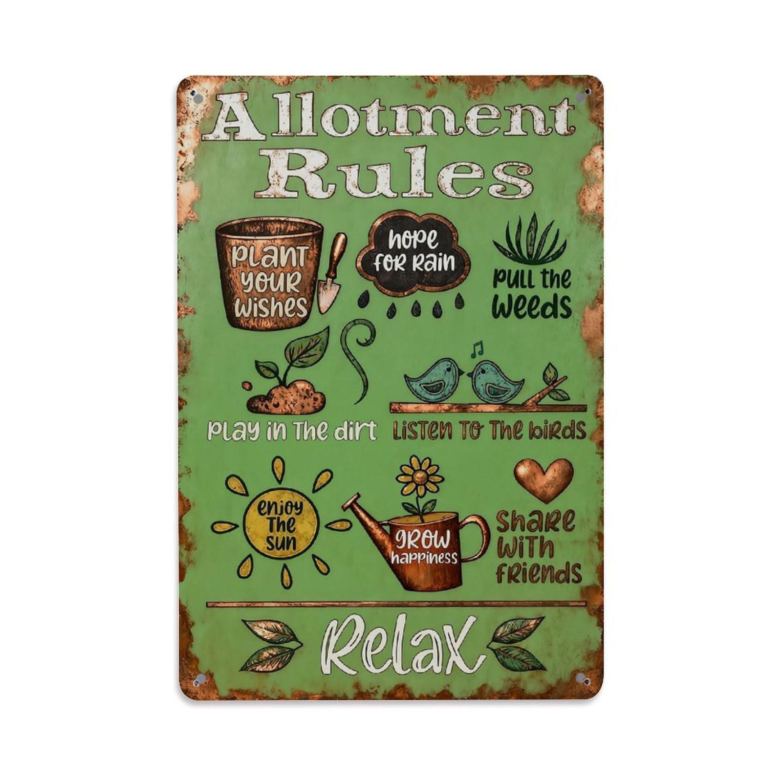 Nestemfo Vintage Allotment Rules Garden Theme Print Tin Sign Metal Sign, Living Room,Bar, Home, Bedroom Wall Decor,Retro Metal Poster 8X12 Inches