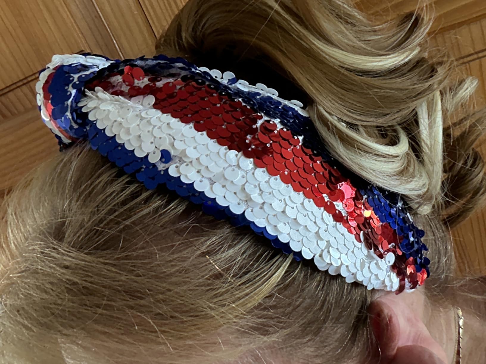 NOT FOR SALE - Patriotic Red White Blue Sequin Headband Top Knot 4th of July Red White Blue Sequin Top Knot Headband - 4th of July - Etsy main image 2