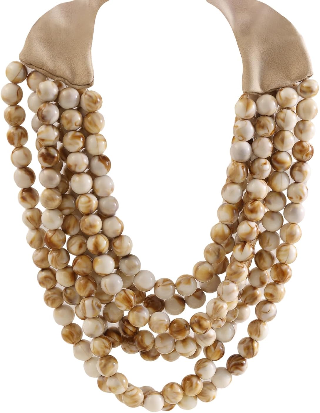 Multicolor Multi-Strand Resin Bead Choker Necklace with Vegan Leather Snap Clasp, Glamorous Faux Gemstone Statement Jewelry Gift for Women