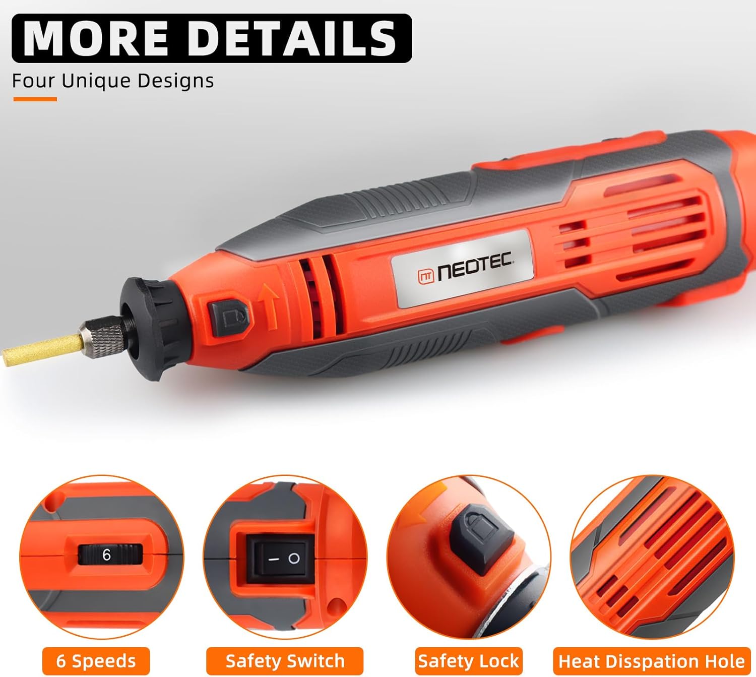 NEO-TEC Electric Chainsaw Sharpener Kit - High-Speed Chain Saw Sharpener Tool with 6 Pcs Chainsaw Chain Sharpener Titanium-Plated Diamond Bits, 3 File Size Diamond Sharpening Wheels for All Chainsaw