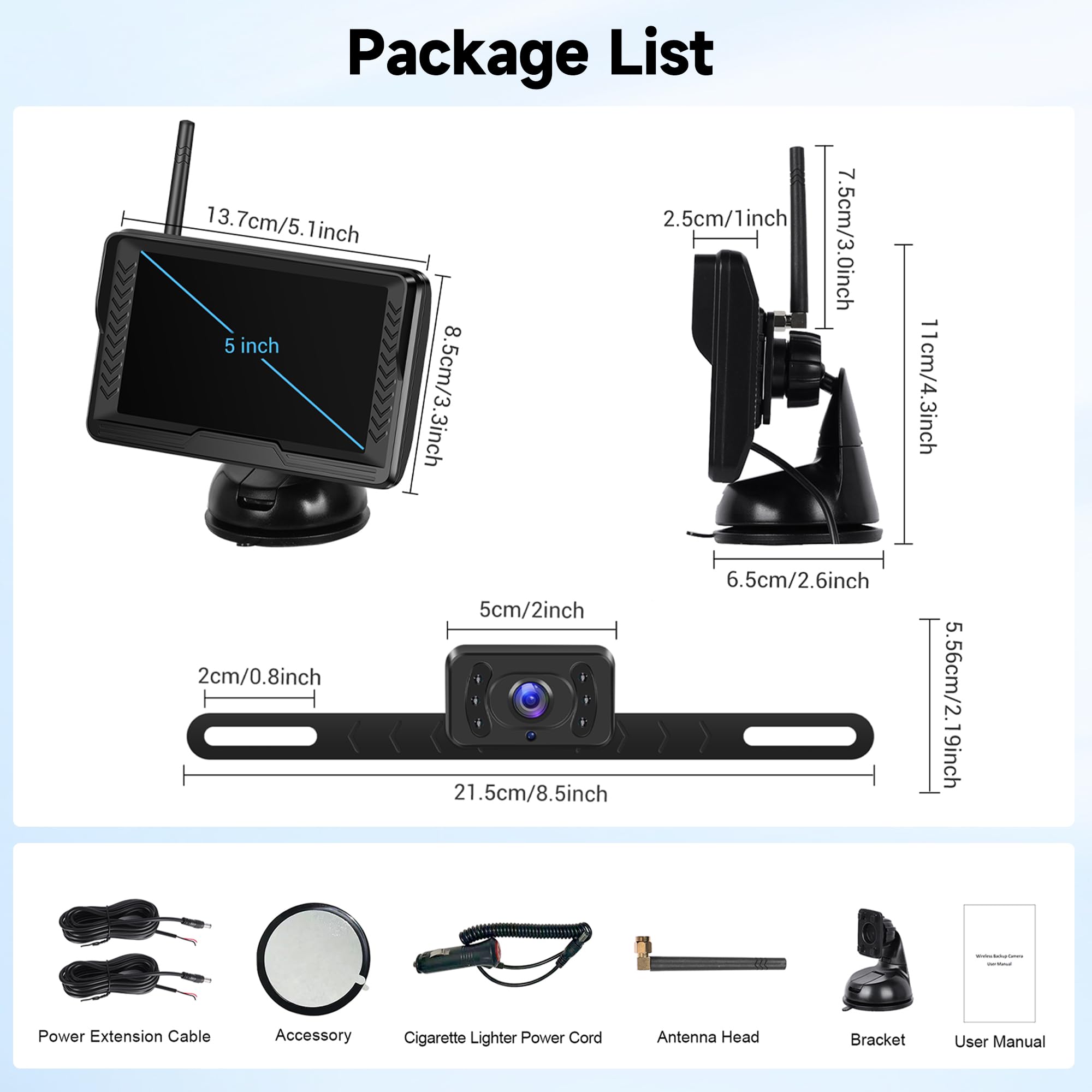 Senza Fili Digitale Telecamera di Retromarcia Kit con 5 Pollici IPS Monitor, IP69 Impermeabile, Visione Notturna, Grandangolo per Piccola Auto e Piccolo Camion, Veicoli da Lavoro, Grandi Camion, ecc.