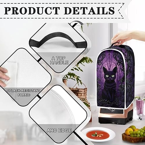Miniatura 4 de DISNIMO Cubiertas para licuadora de cocina de gato de Halloween, cubierta de polvo para batidora o cafetera, cubierta antihuellas dactilares, a