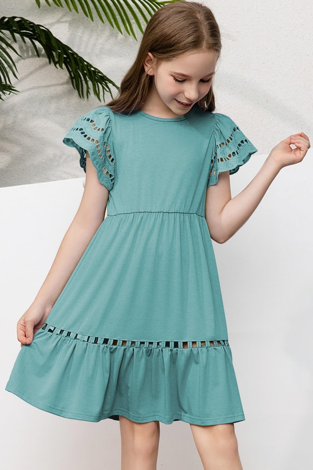 blibean Tween Girls Embroidery Sleeve Dress Summer Outfits 6-15 Years - Image 4