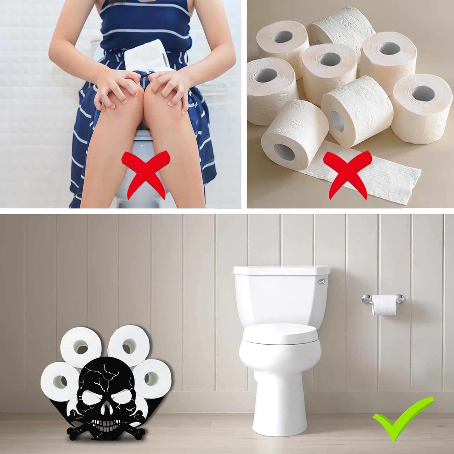 Teaeeno Skull Toilet Paper Holder - Animal Toilet Paper Storage, Funny Bathroom Decor, Metal Holder for Extra 8 Rolls
