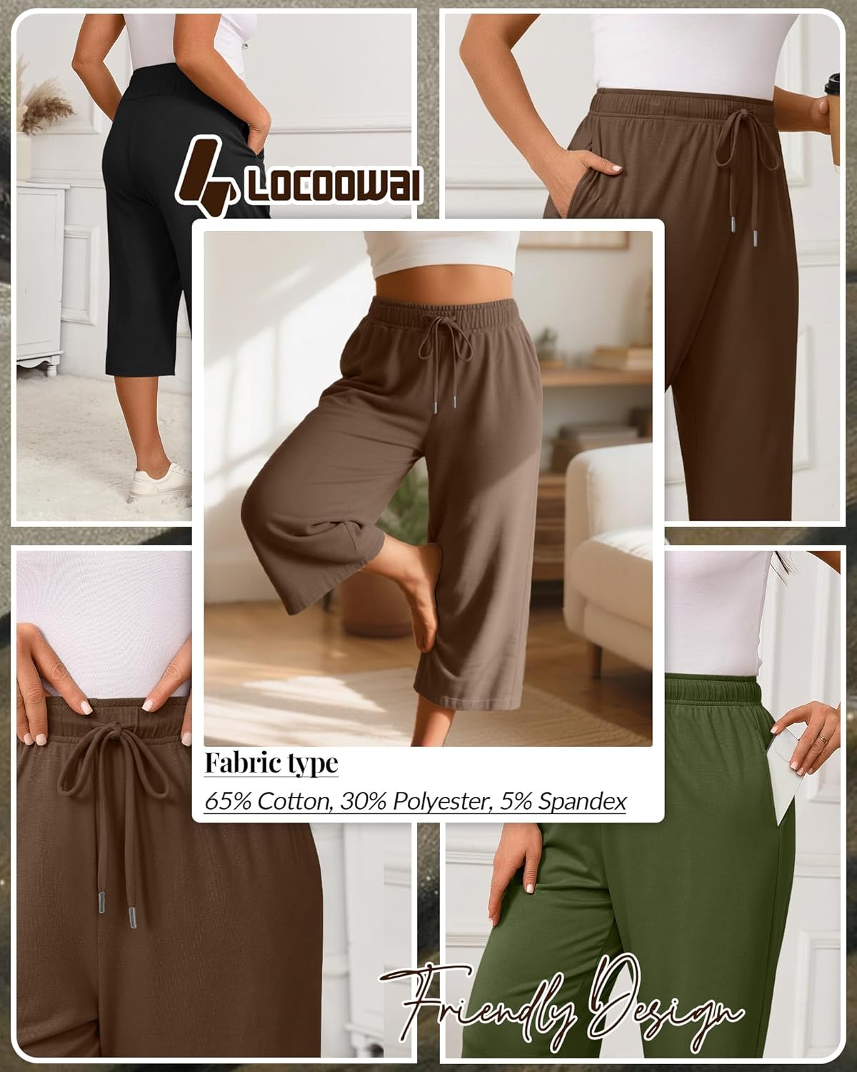 Locoowai 3 Pack Women's Plus Size Capris Loose Fit Wide Leg Yoga Cropped Pants Lounge Workout Sweatpant with Pockets