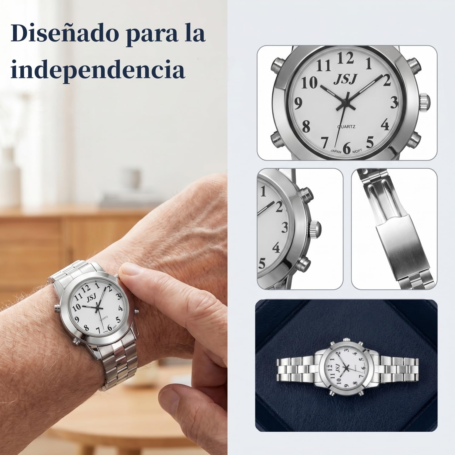 Montre à quartz parlant espagnol avec alarme pour personnes aveugles ou malvoyantes, Montre à quartz
