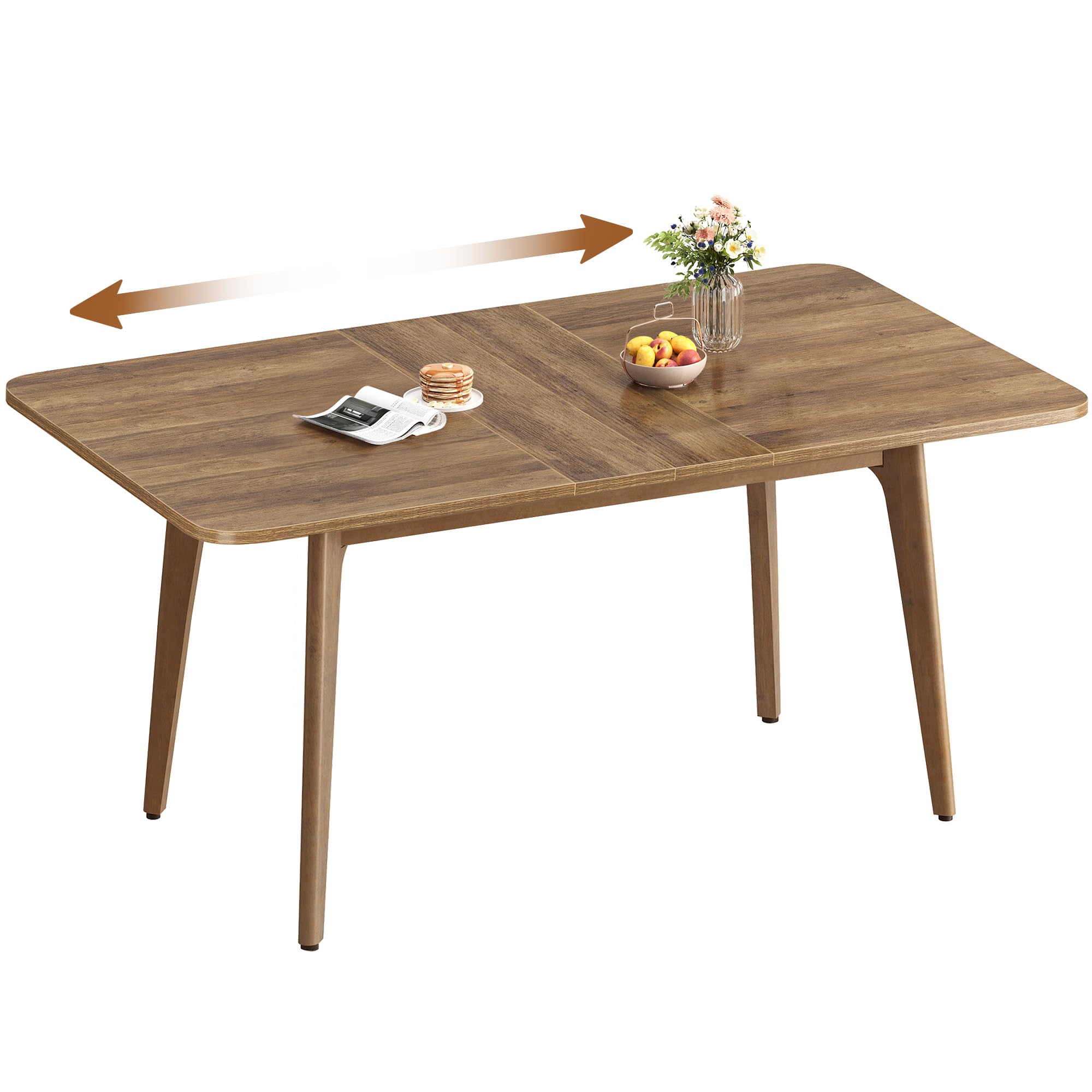 VASAGLE Table de Salle à Manger, Plateau Extensible, Capacité de Charge de 120 kg, pour Salle à Manger, Bureau ou Espace de Travail, Design Épuré, Marron Miel KDT090K01