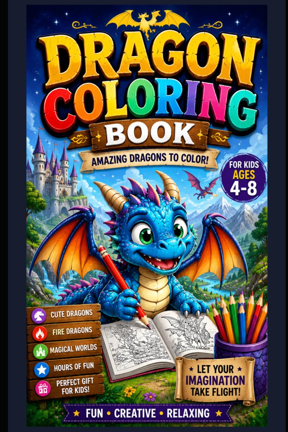 Dragon Coloring Book: Amazing Dragons to Color for Kids Ages 4–8 | Fun, Easy & Magical Fantasy Coloring Pages to Inspire Creativity and Relaxation