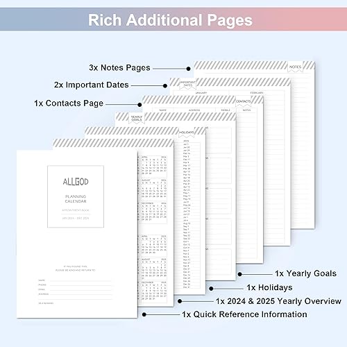 Miniatura 5 de Agenda semanal y mensual 2024, calendario anual de planificación de tareas 2024, agenda 2024 con pestañas mensuales, bolsillo interior, cubierta
