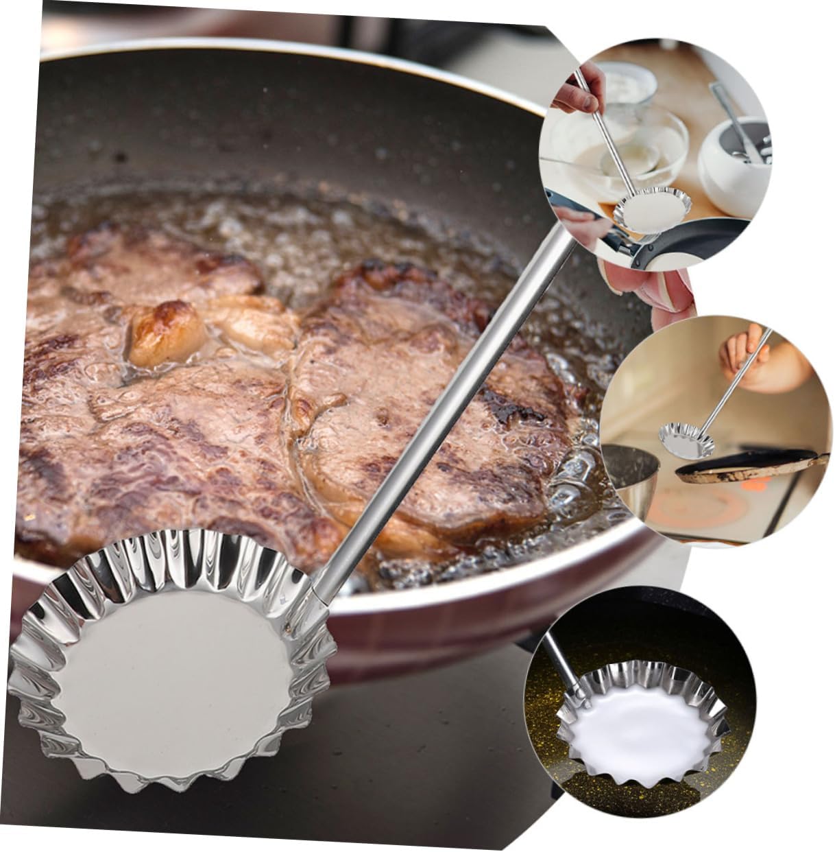 6pcs Stainless Steel Frying Mold Silver Kitchen Utensil Ergonomic Handle Cooking Molds for Home
