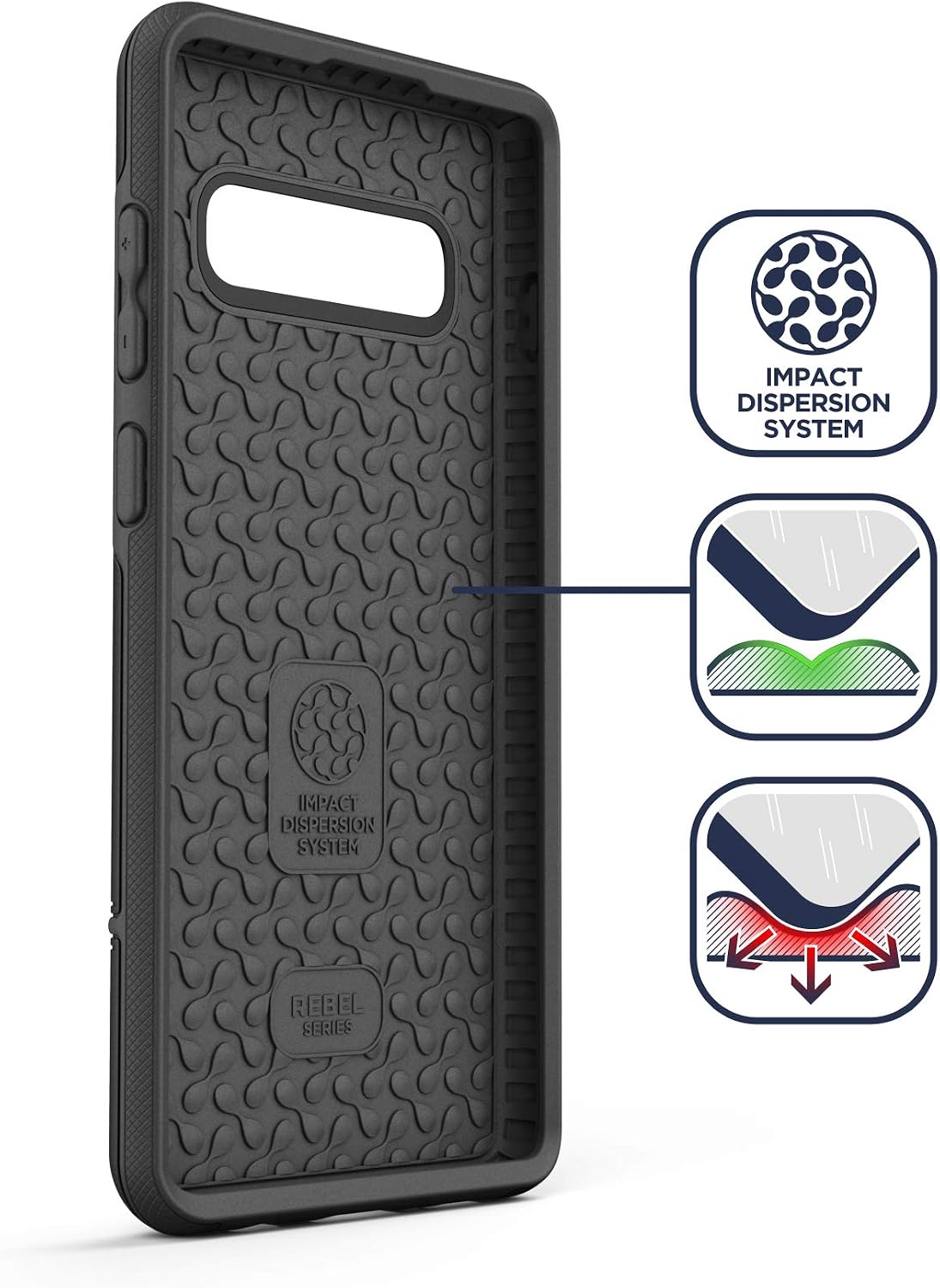 Encased Shockproof Galaxy S10 Plus Case - Heavy Duty Protective Cover, Black (Rebel Series for 2019 Samsung S10+)