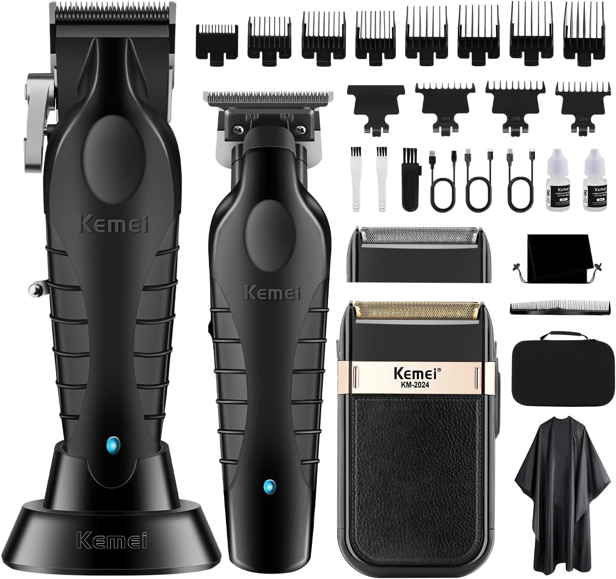 KEMEI Professional Hair Clippers, Beard Trimmers, Electric Shaver Set for Men, Cordless Barber Clipper Beard Trimmer, Rechargeable Fade Clipper Haircutting Kit, KM-2299, KM-2296, KM-2024