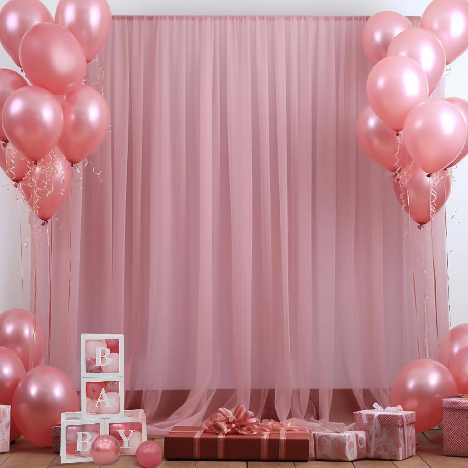 20ft X 10ft Dusty Rose Tulle Backdrop Curtain for Parites, Sheer Backdrop Curtains Fabric Drapes for Wedding Ceremony Arch Party Stage Decorations Dusty Rose 20ft x 10ft(4 Panels 5*10ft)