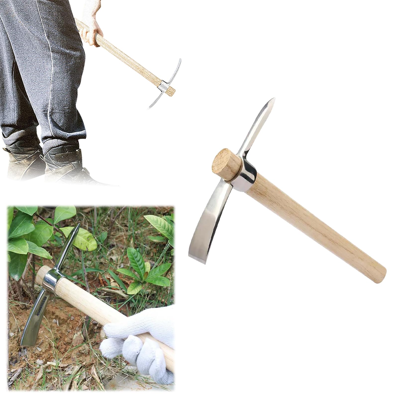 Amazon.com : Stainless Steel Double Headed Pickaxe with Wooden