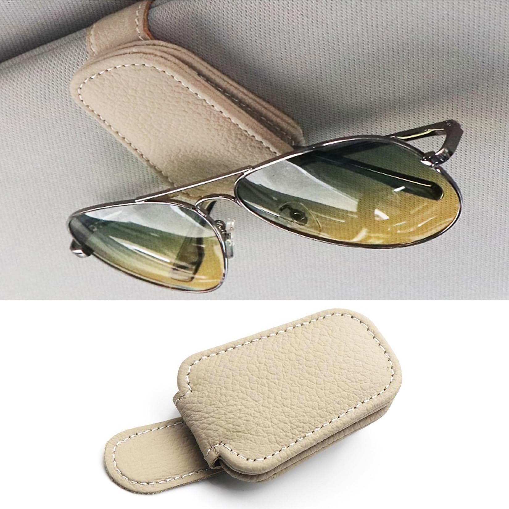 Sonnenbrillenhalter für Auto, magnetischer Leder-Sonnenbrillenclip für Autovisier, Brillenaufhänger-Clip für Auto-Sonnenblende (A Khaki)