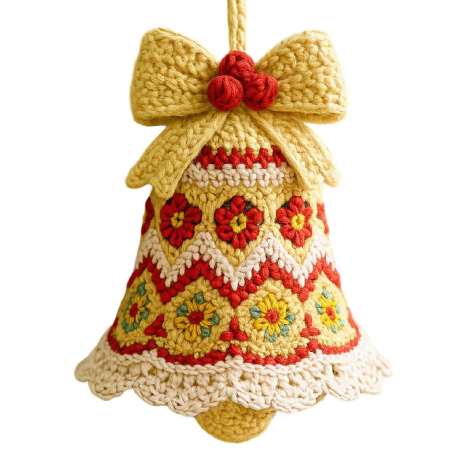 Kalttoy Yellow Washable Crochet Christmas Bells Holiday Decorations Soft Yarn Craft For Tree Car Door Ornaments Christmas Car Pendant