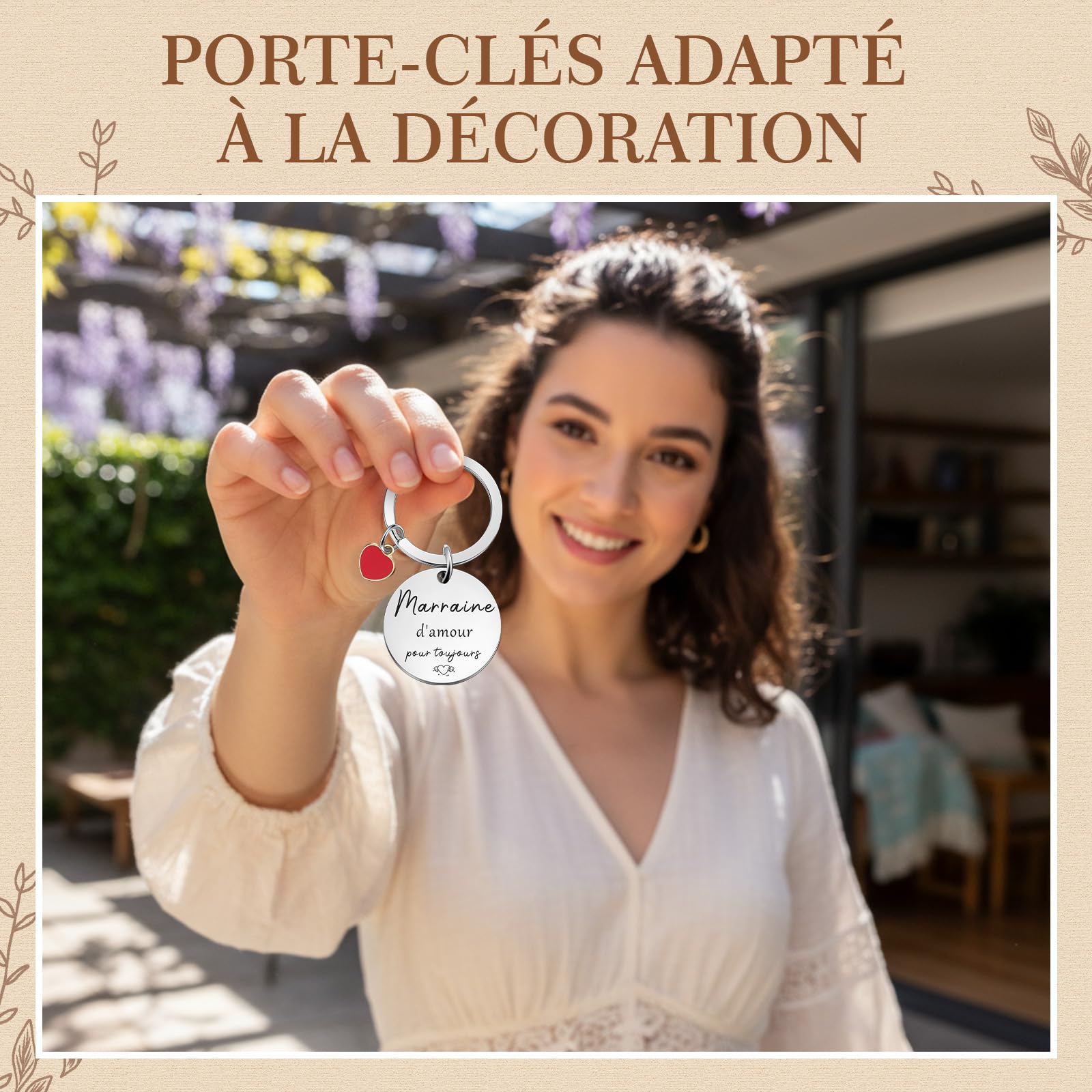 Tenare 6 Pièces Cadeaux pour Marraine Trousse de Maquillage Porte-Clés Stylo à Bille en Bois Plaque en Bois de Cœur avec Ficelle Enveloppe Cadeau Marraine pour Noël Anniversaire Baptême Communion