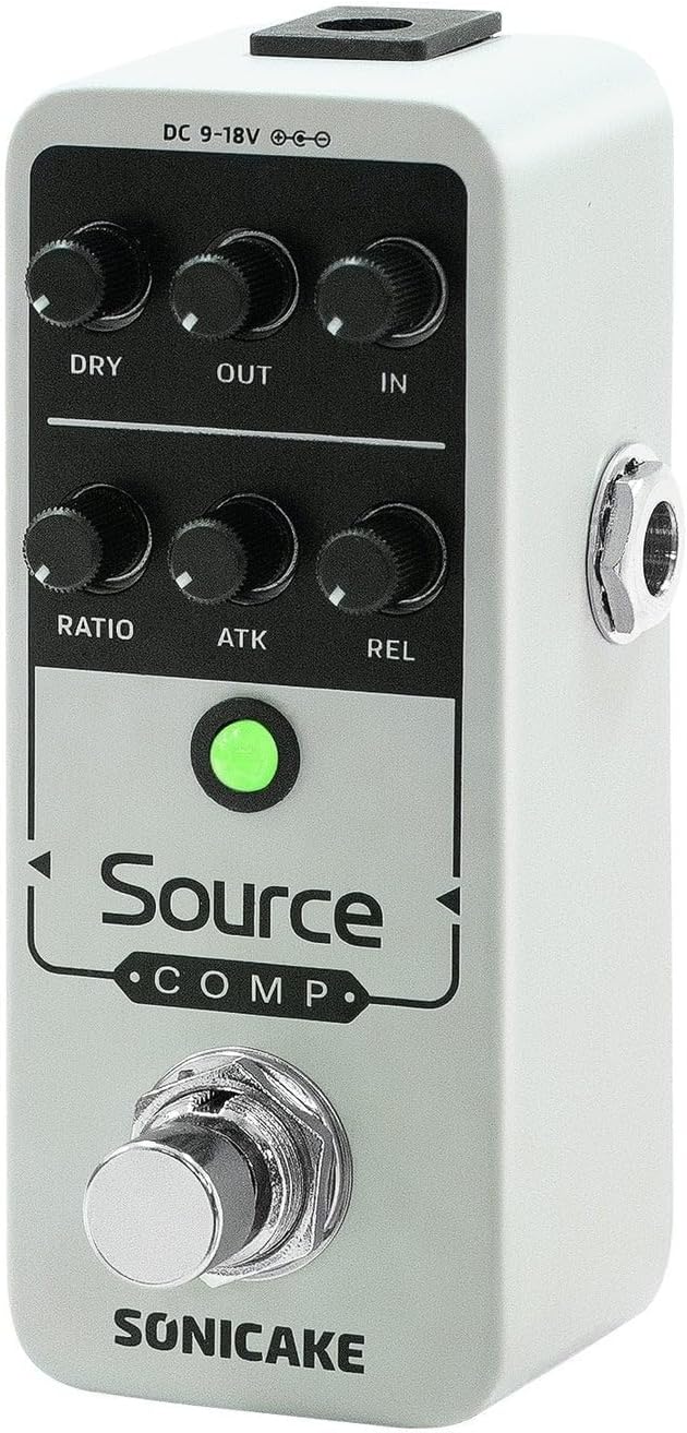 SONICAKE Compressor Pedal, Mini Analog Compression Effect Pedal for Electric Guitar and Bass, Knobs Adjust, Buffer Bypass - Source Comp