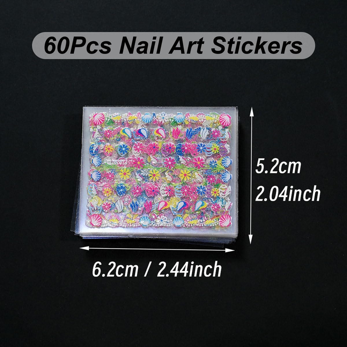 60 Sheets Colorful Flower Nail Art Sticker - 3D Self-Adhesive Cute Flower Nail Stickers Set - Fruit Heart Nails Art Decals Design for DIY Acrylic Manicure Decorations - Women Nails Decals Accessories