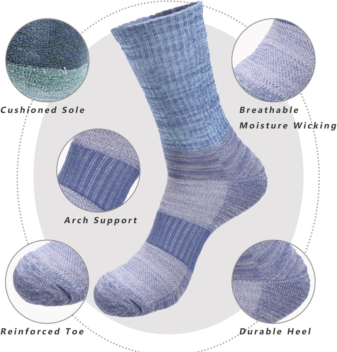 6/20 Pairs Crew Moisture Wicking Socks for Women Athletic Thick Cushioned Socks for Running Hiking Walking - Image 3