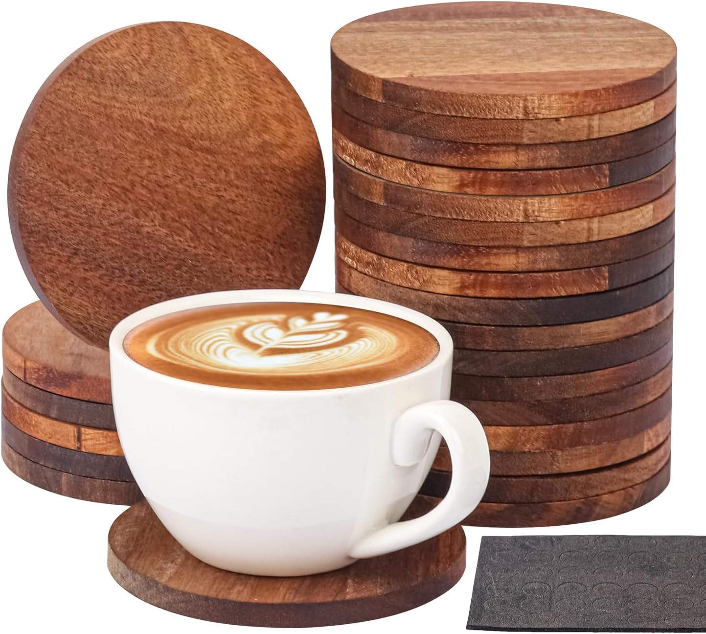 24 Pack 3.74 Inch Acacia Wood Round Coasters for Drinks, Bulk, Acacia Wooden Drink Coasters, Suitable for Tables, Countertops, Desks, Home Decor