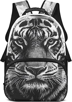 Gray Tiger Backpack for Boys 12-14 14-16 Middle School Bag for Teen Boys Cool Bookbag with Front Pocket for Teens Lightweight Laptop Book Bag for Travel Camping